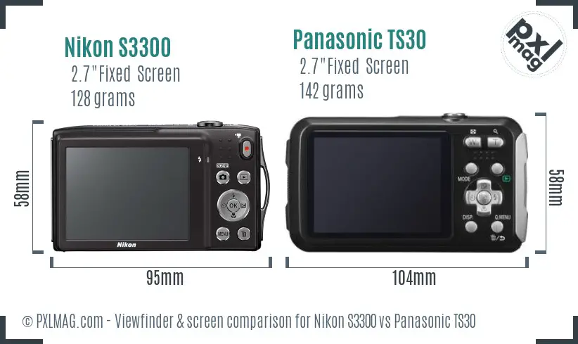 Nikon S3300 vs Panasonic TS30 Screen and Viewfinder comparison