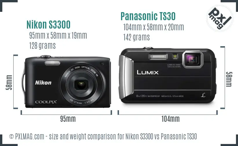 Nikon S3300 vs Panasonic TS30 size comparison
