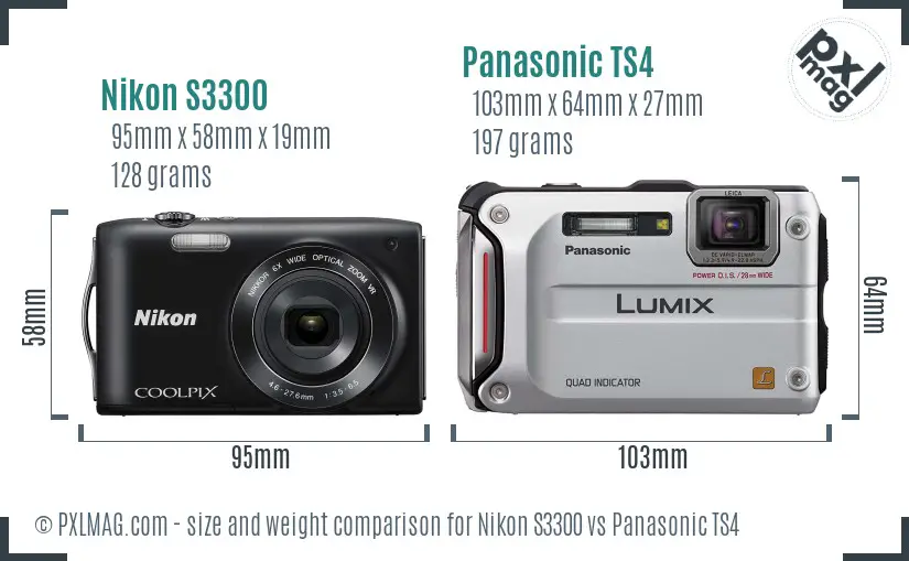 Nikon S3300 vs Panasonic TS4 size comparison