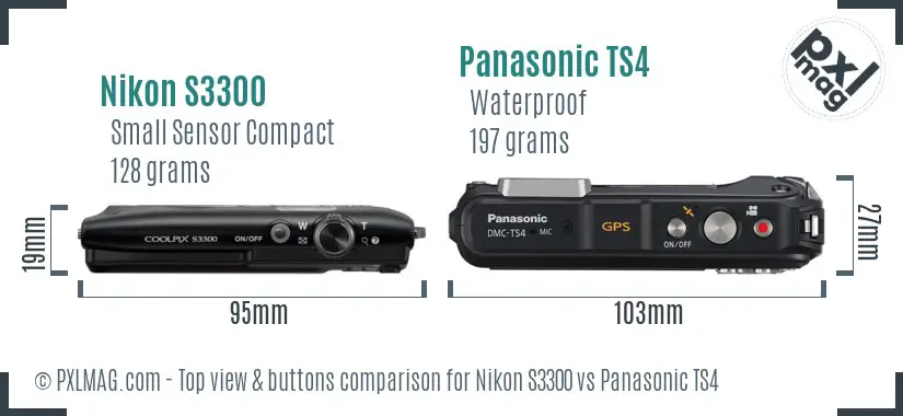 Nikon S3300 vs Panasonic TS4 top view buttons comparison