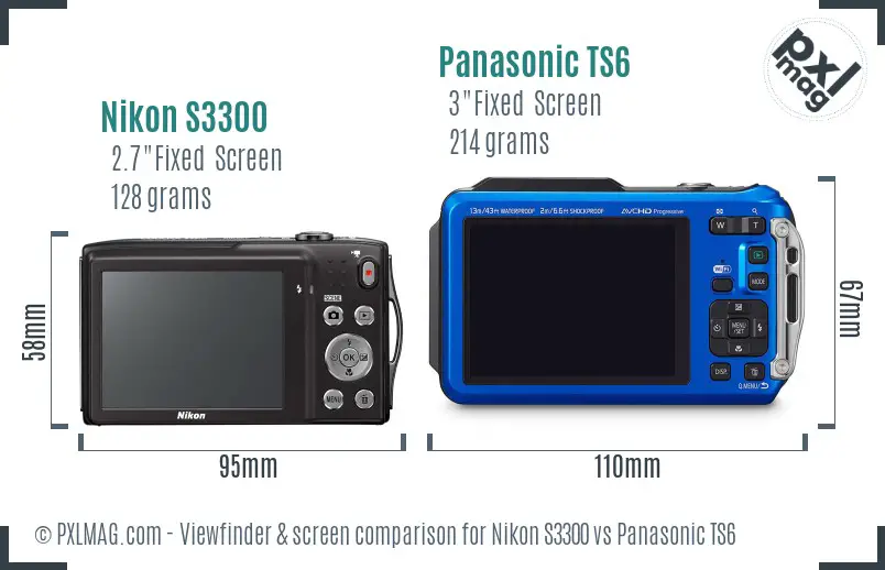 Nikon S3300 vs Panasonic TS6 Screen and Viewfinder comparison