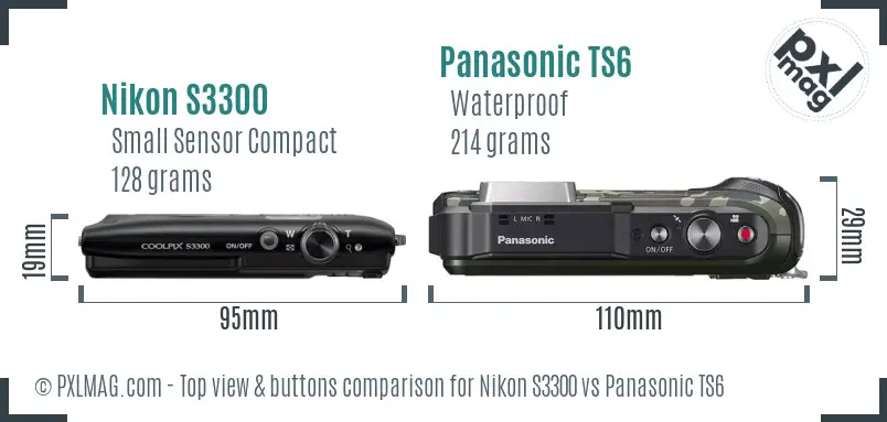 Nikon S3300 vs Panasonic TS6 top view buttons comparison