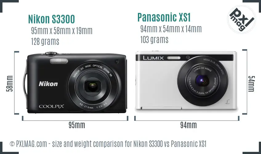 Nikon S3300 vs Panasonic XS1 size comparison