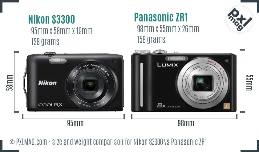 Nikon S3300 vs Panasonic ZR1 size comparison Nikon S3300 vs Panasonic ZR1 size comparison