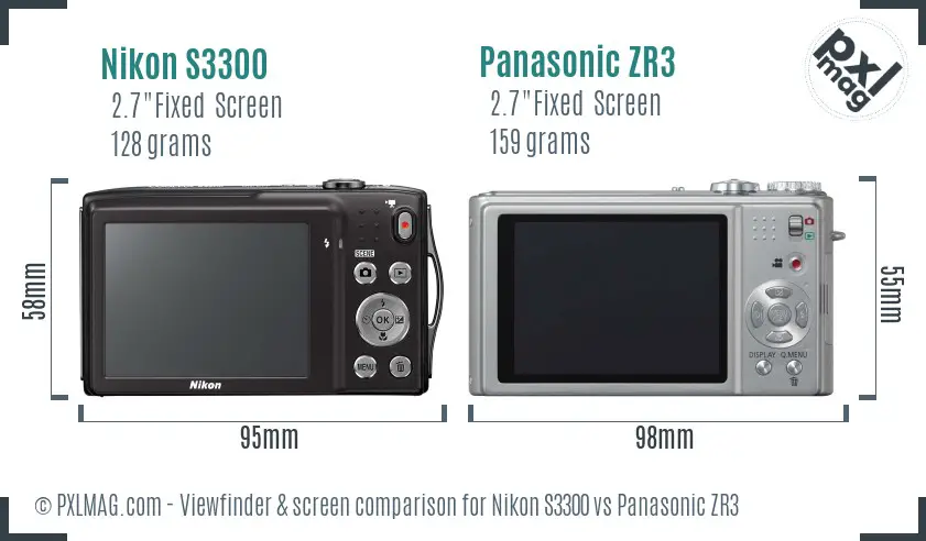 Nikon S3300 vs Panasonic ZR3 Screen and Viewfinder comparison