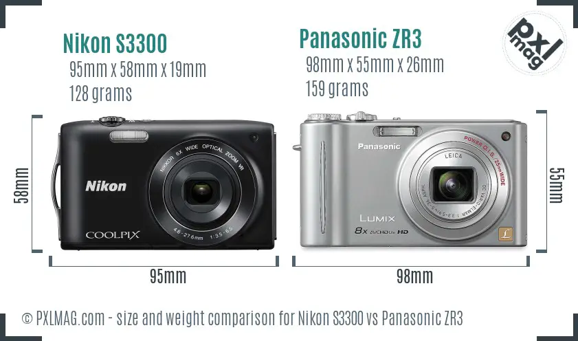 Nikon S3300 vs Panasonic ZR3 size comparison