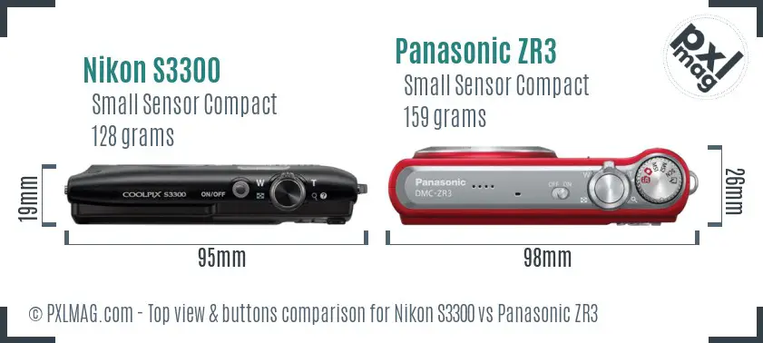 Nikon S3300 vs Panasonic ZR3 top view buttons comparison