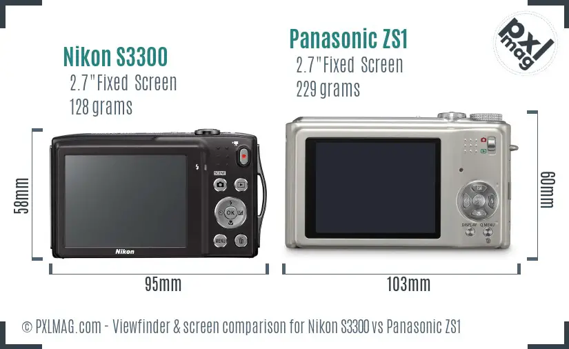 Nikon S3300 vs Panasonic ZS1 Screen and Viewfinder comparison