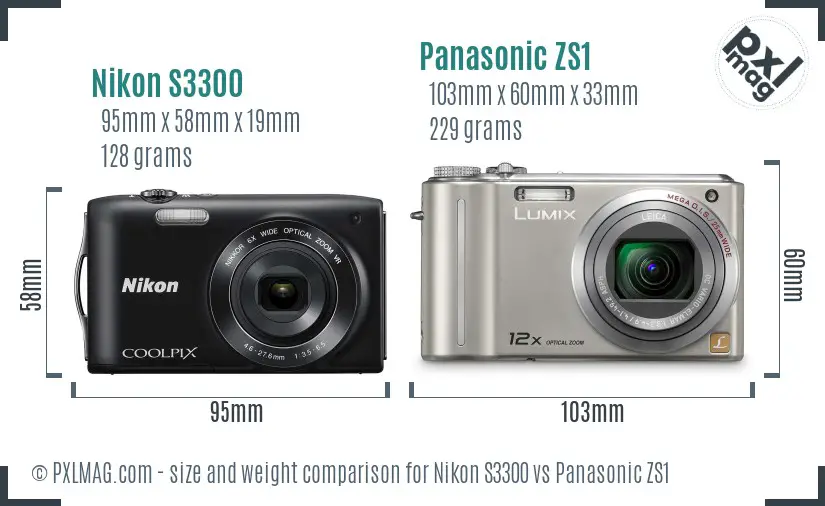Nikon S3300 vs Panasonic ZS1 size comparison