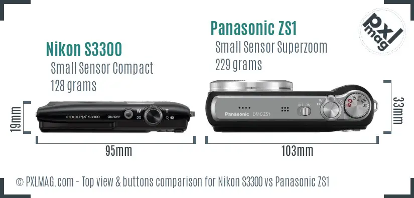 Nikon S3300 vs Panasonic ZS1 top view buttons comparison