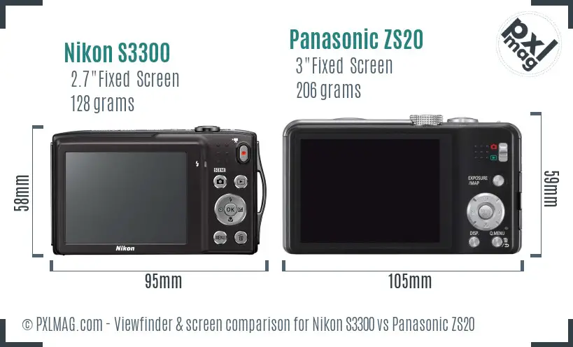 Nikon S3300 vs Panasonic ZS20 Screen and Viewfinder comparison