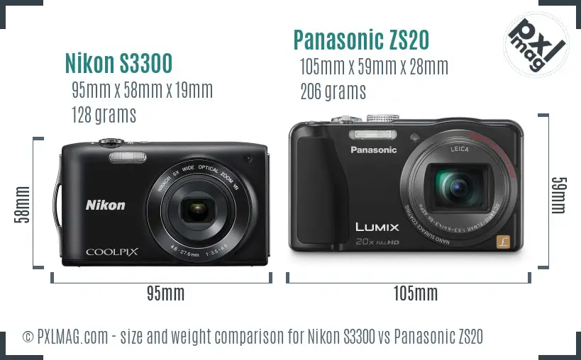 Nikon S3300 vs Panasonic ZS20 size comparison