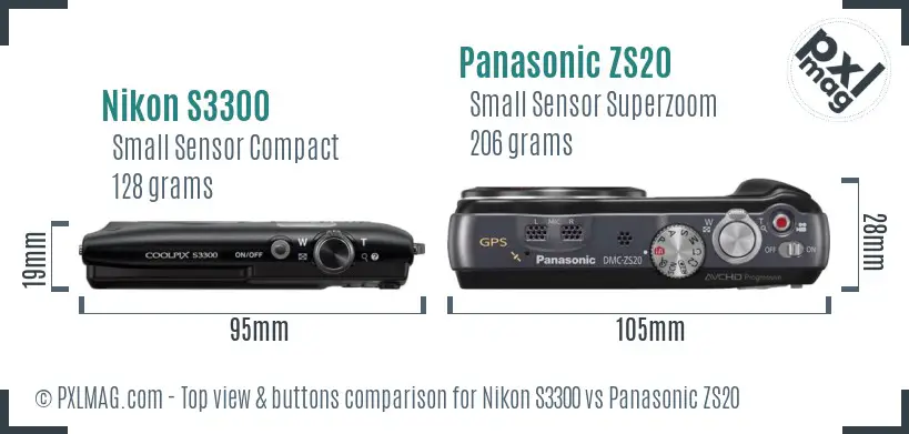 Nikon S3300 vs Panasonic ZS20 top view buttons comparison