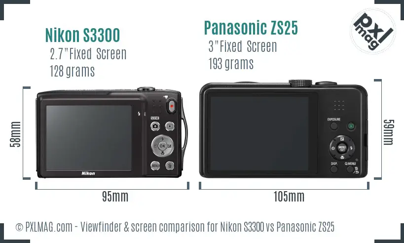 Nikon S3300 vs Panasonic ZS25 Screen and Viewfinder comparison