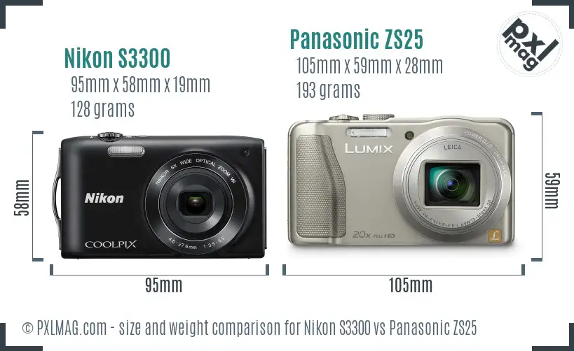 Nikon S3300 vs Panasonic ZS25 size comparison