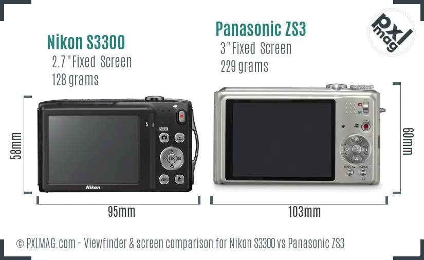 Nikon S3300 vs Panasonic ZS3 Screen and Viewfinder comparison