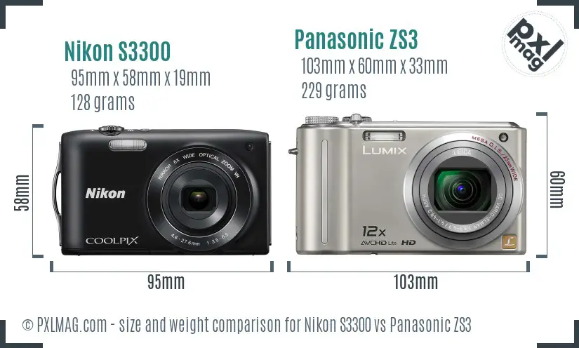 Nikon S3300 vs Panasonic ZS3 size comparison