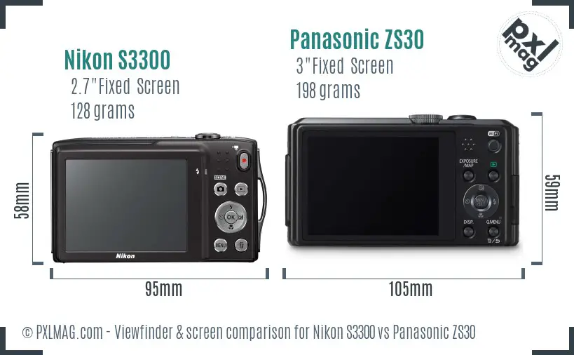 Nikon S3300 vs Panasonic ZS30 Screen and Viewfinder comparison