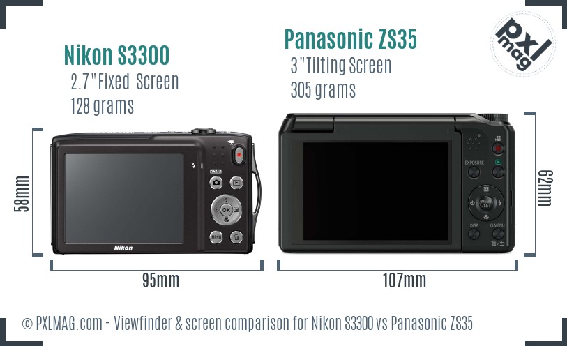 Nikon S3300 vs Panasonic ZS35 Screen and Viewfinder comparison