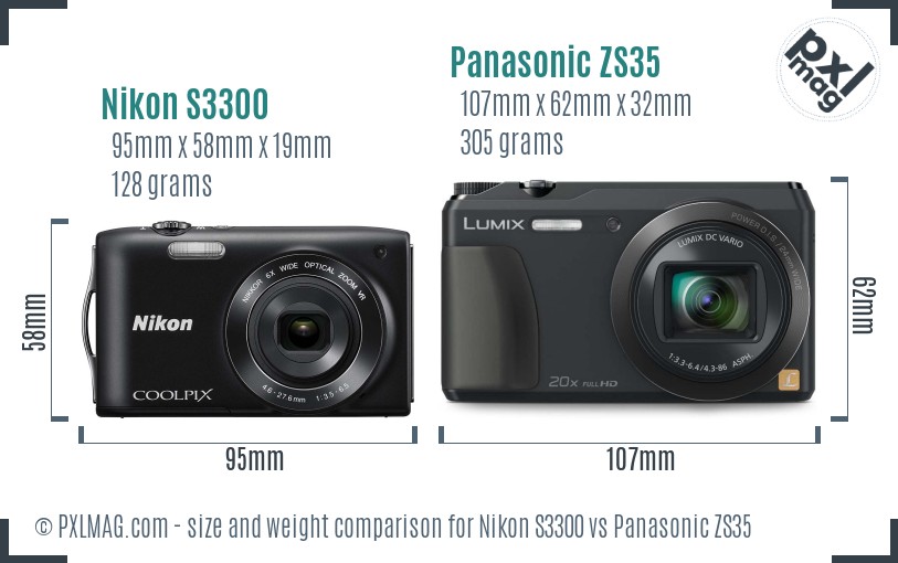 Nikon S3300 vs Panasonic ZS35 size comparison Nikon S3300 vs Panasonic ZS35 size comparison