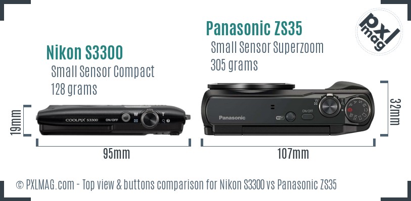 Nikon S3300 vs Panasonic ZS35 top view buttons comparison