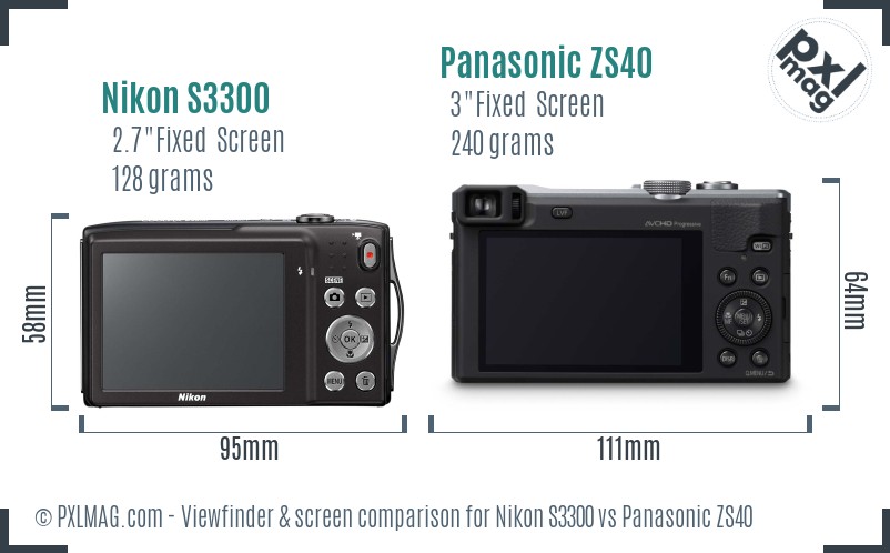 Nikon S3300 vs Panasonic ZS40 Screen and Viewfinder comparison