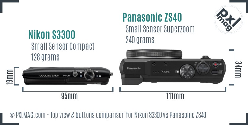 Nikon S3300 vs Panasonic ZS40 top view buttons comparison