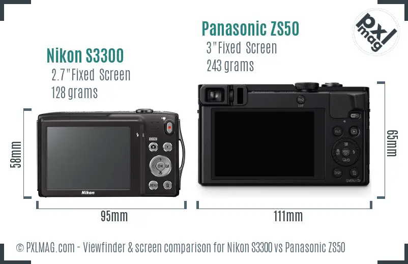 Nikon S3300 vs Panasonic ZS50 Screen and Viewfinder comparison