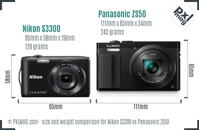 Nikon S3300 vs Panasonic ZS50 size comparison