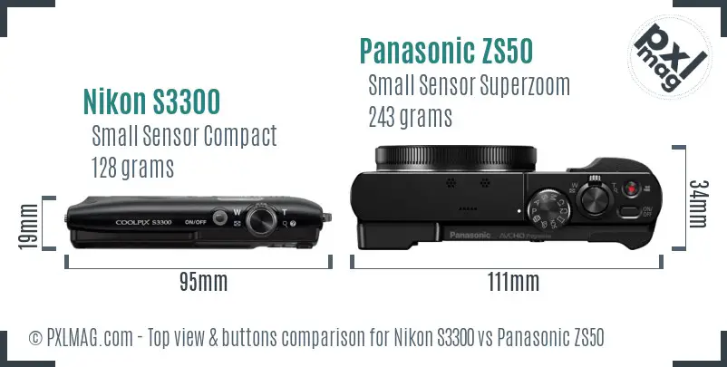 Nikon S3300 vs Panasonic ZS50 top view buttons comparison