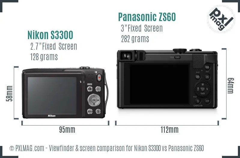 Nikon S3300 vs Panasonic ZS60 Screen and Viewfinder comparison