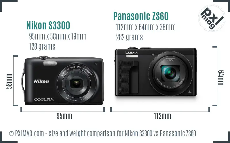 Nikon S3300 vs Panasonic ZS60 size comparison