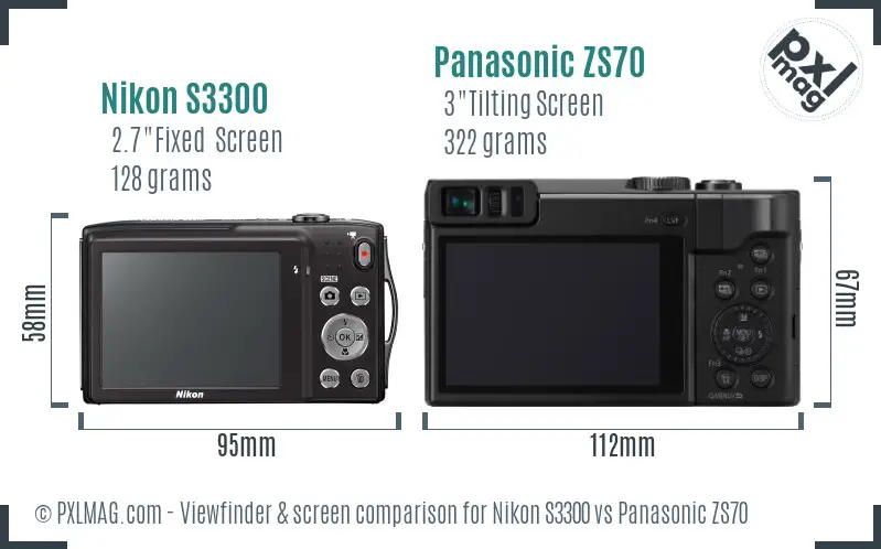 Nikon S3300 vs Panasonic ZS70 Screen and Viewfinder comparison