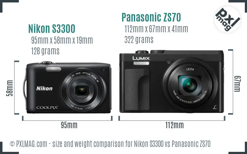Nikon S3300 vs Panasonic ZS70 size comparison