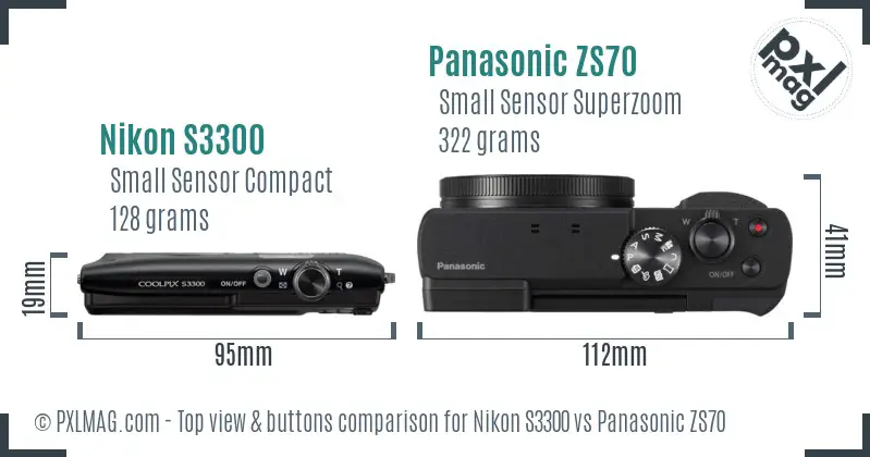 Nikon S3300 vs Panasonic ZS70 top view buttons comparison