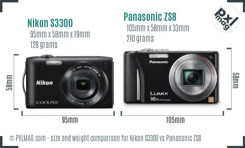 Nikon S3300 vs Panasonic ZS8 size comparison