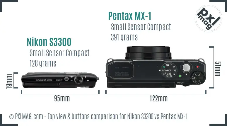 Nikon S3300 vs Pentax MX-1 top view buttons comparison