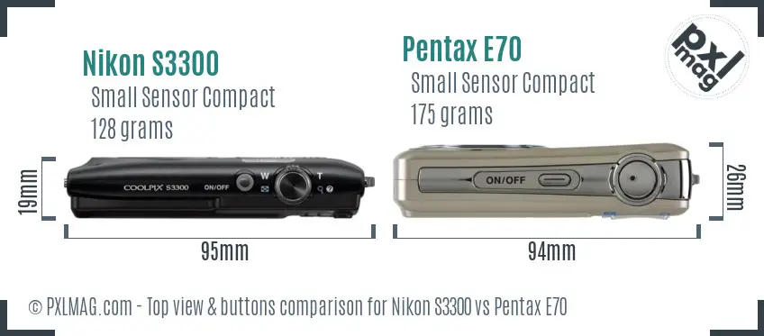 Nikon S3300 vs Pentax E70 top view buttons comparison