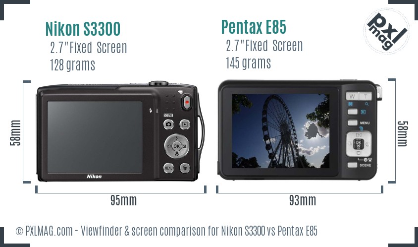 Nikon S3300 vs Pentax E85 Screen and Viewfinder comparison