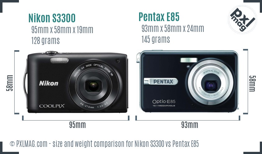 Nikon S3300 vs Pentax E85 size comparison Nikon S3300 vs Pentax E85 size comparison