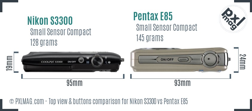 Nikon S3300 vs Pentax E85 top view buttons comparison