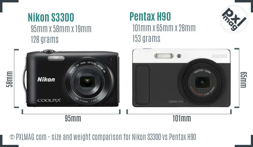 Nikon S3300 vs Pentax H90 size comparison