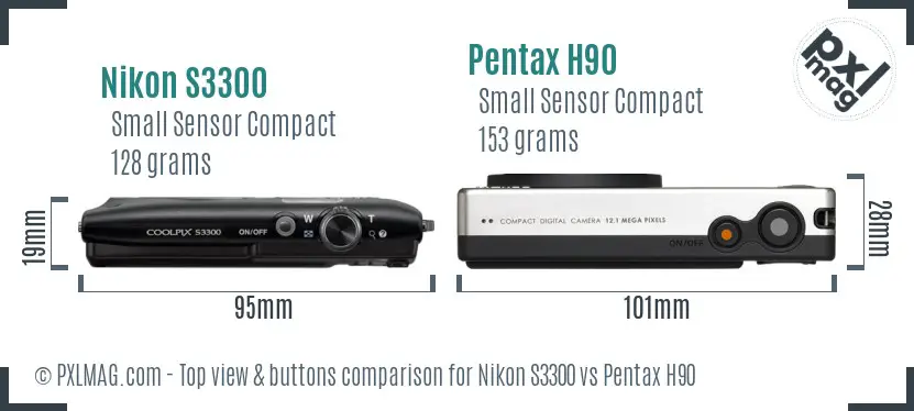 Nikon S3300 vs Pentax H90 top view buttons comparison