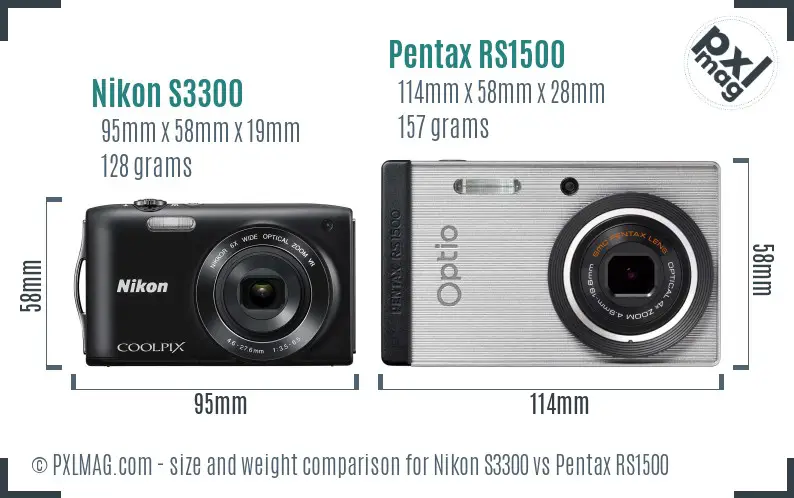 Nikon S3300 vs Pentax RS1500 size comparison Nikon S3300 vs Pentax RS1500 size comparison