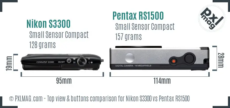 Nikon S3300 vs Pentax RS1500 top view buttons comparison Nikon S3300 vs Pentax RS1500 top view buttons comparison