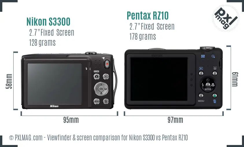 Nikon S3300 vs Pentax RZ10 Screen and Viewfinder comparison