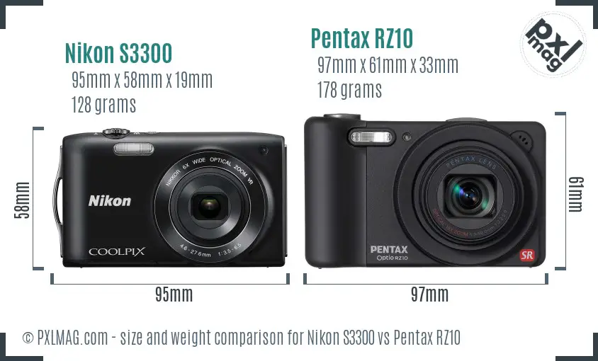 Nikon S3300 vs Pentax RZ10 size comparison