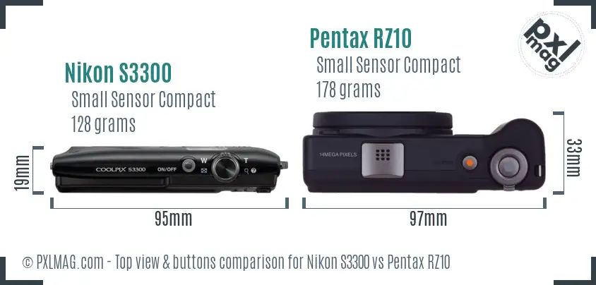 Nikon S3300 vs Pentax RZ10 top view buttons comparison