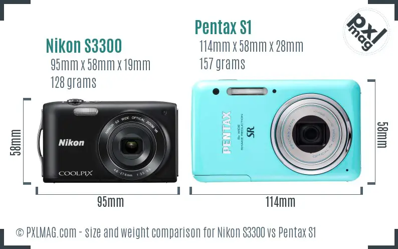 Nikon S3300 vs Pentax S1 size comparison
