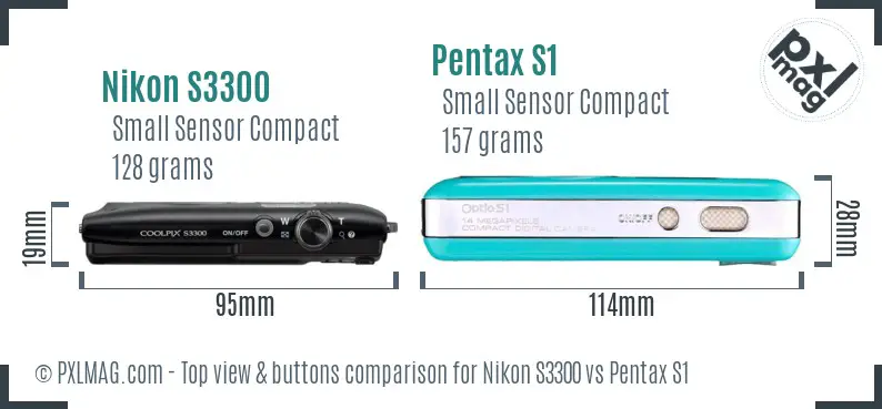 Nikon S3300 vs Pentax S1 top view buttons comparison